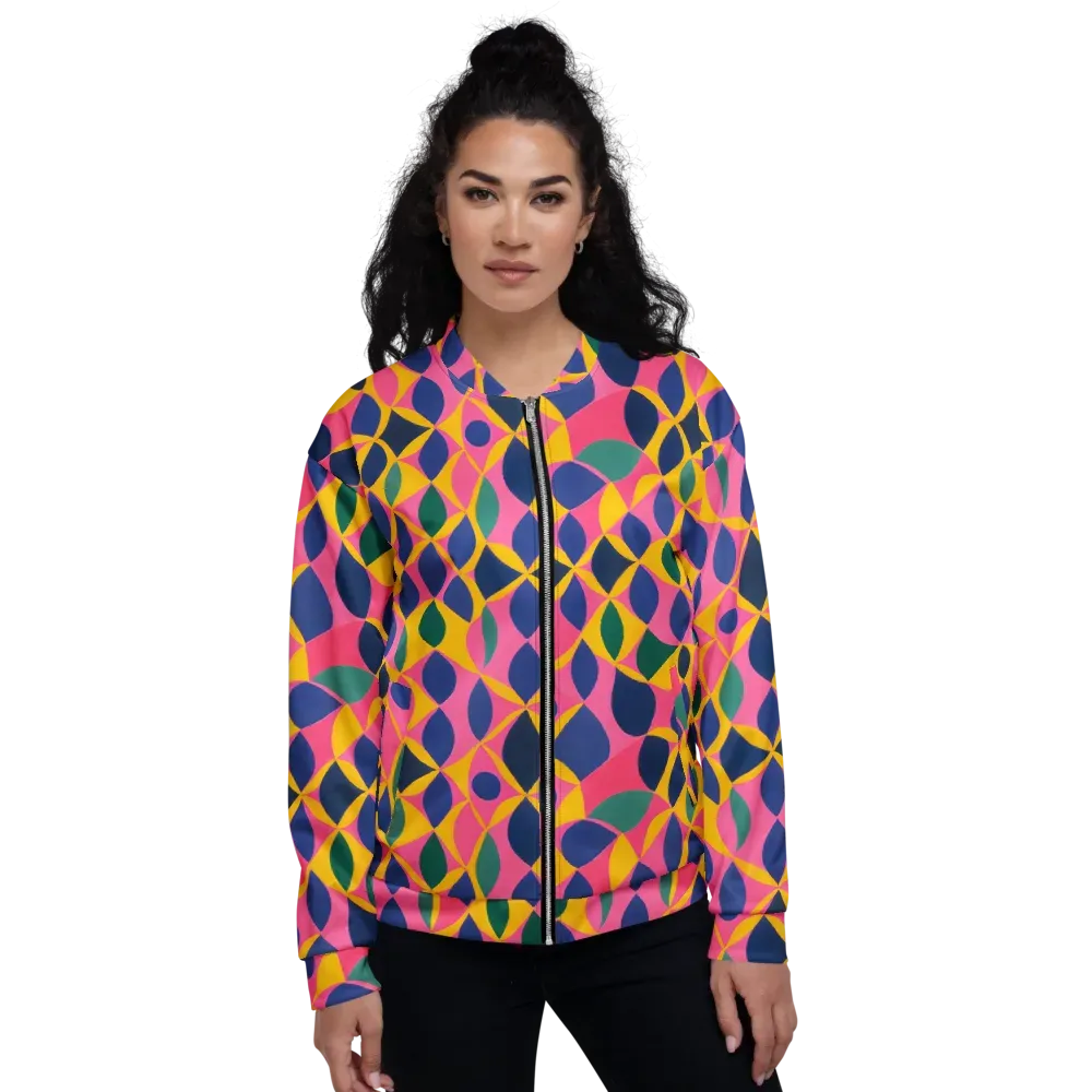 Neon Petal Grid on Bomber Jacket — Front