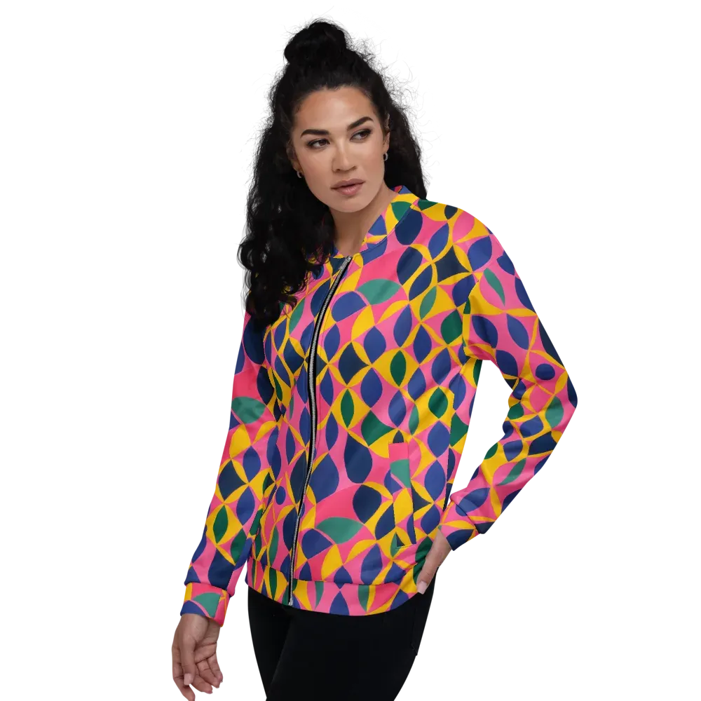 Neon Petal Grid on Bomber Jacket — Left