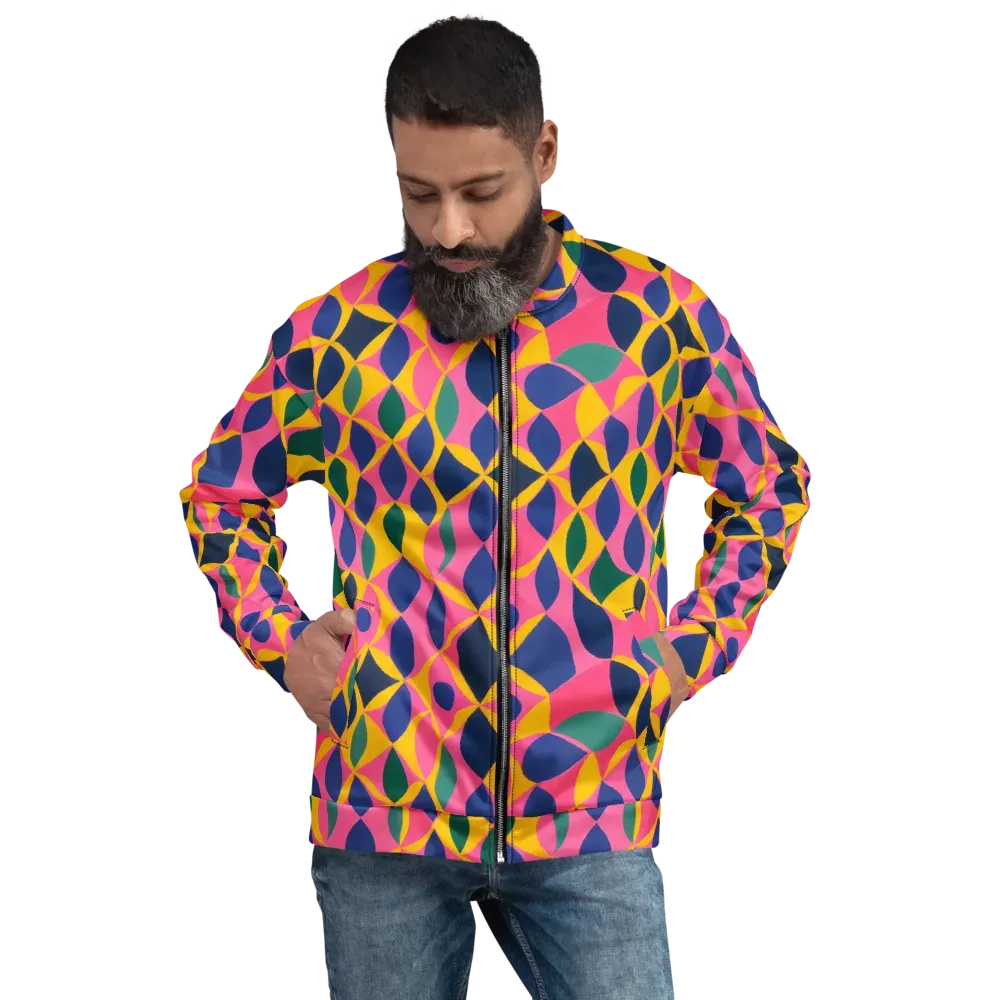 Neon Petal Grid on Bomber Jacket — Front
