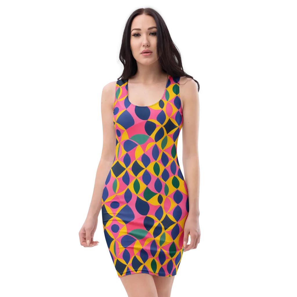 Neon Petal Grid on Bodycon Dress — Front