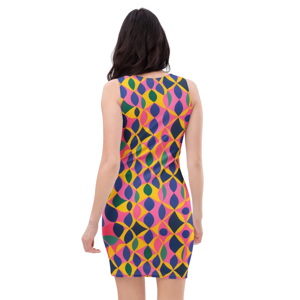 Neon Petal Grid on Bodycon Dress — Back
