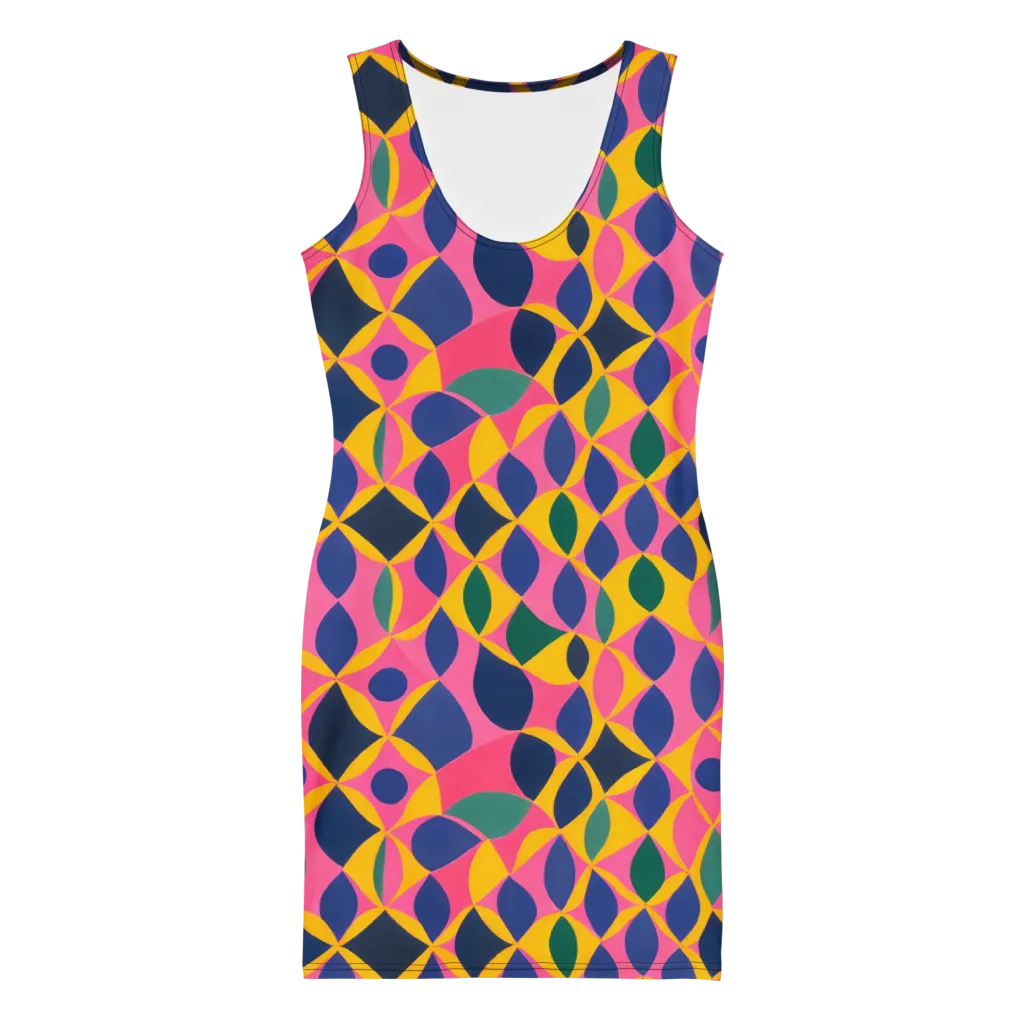 Neon Petal Grid on Bodycon Dress — Front