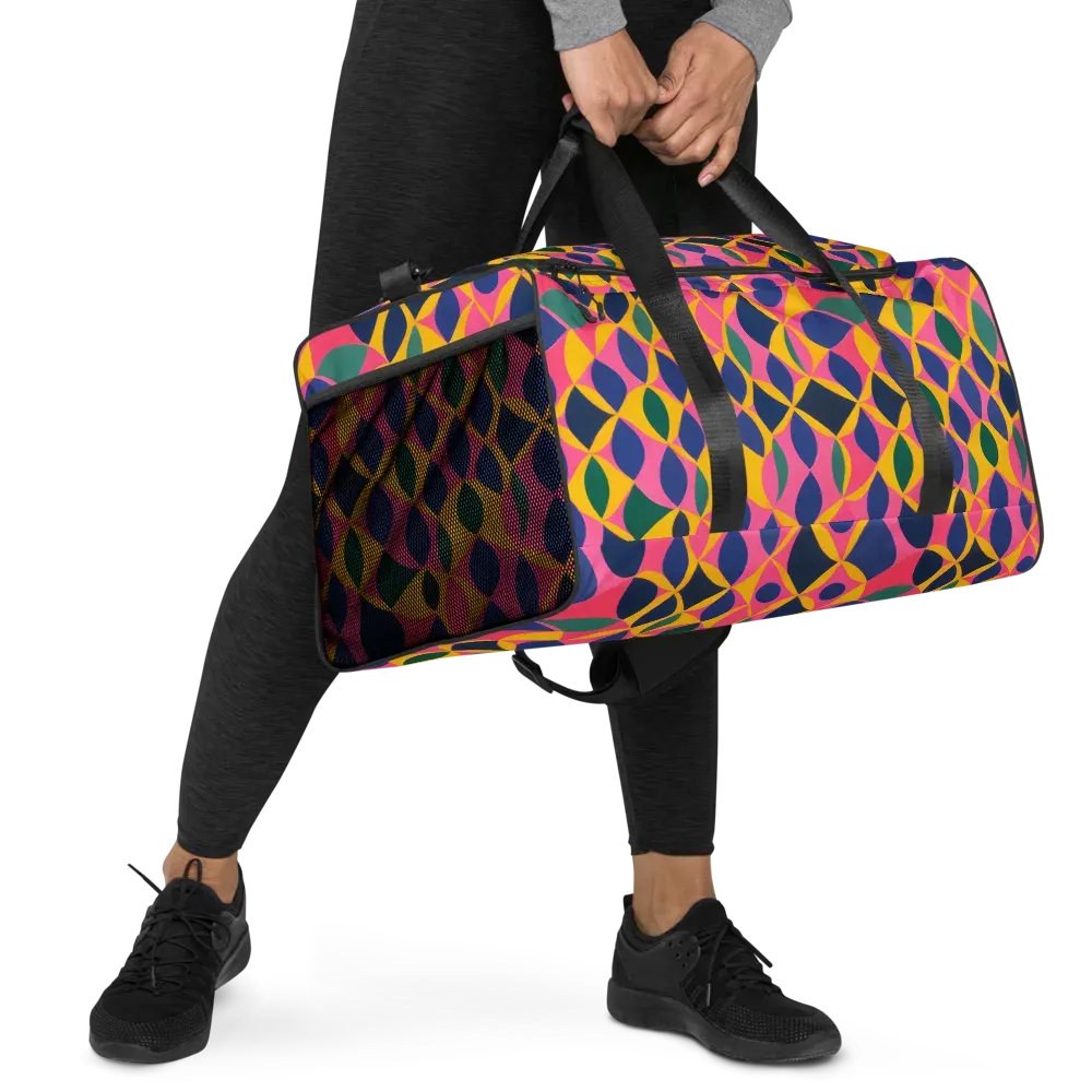 Neon Petal Grid on Duffle Bag — Right Front