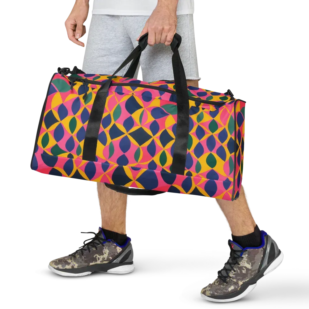 Neon Petal Grid on Duffle Bag — Front