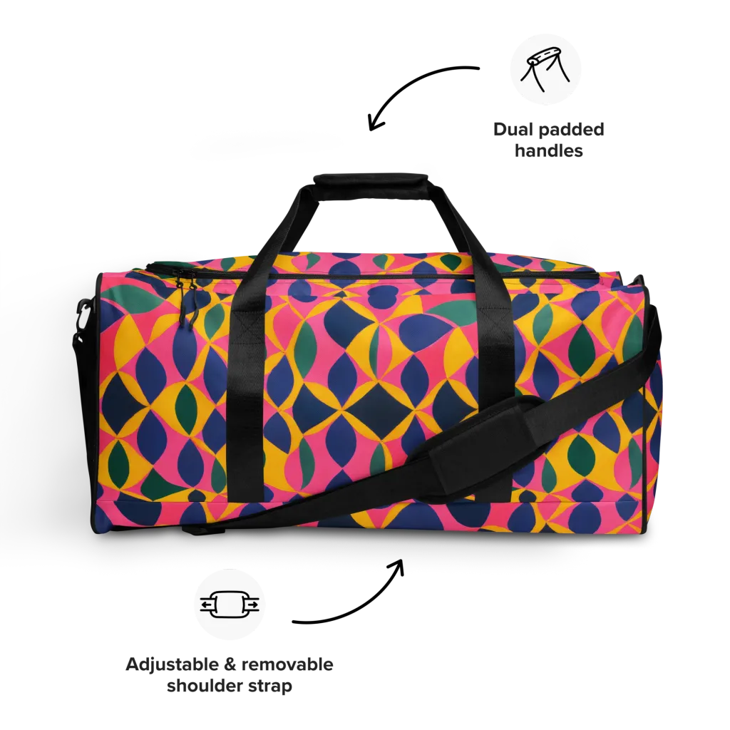 Neon Petal Grid on Duffle Bag — Front