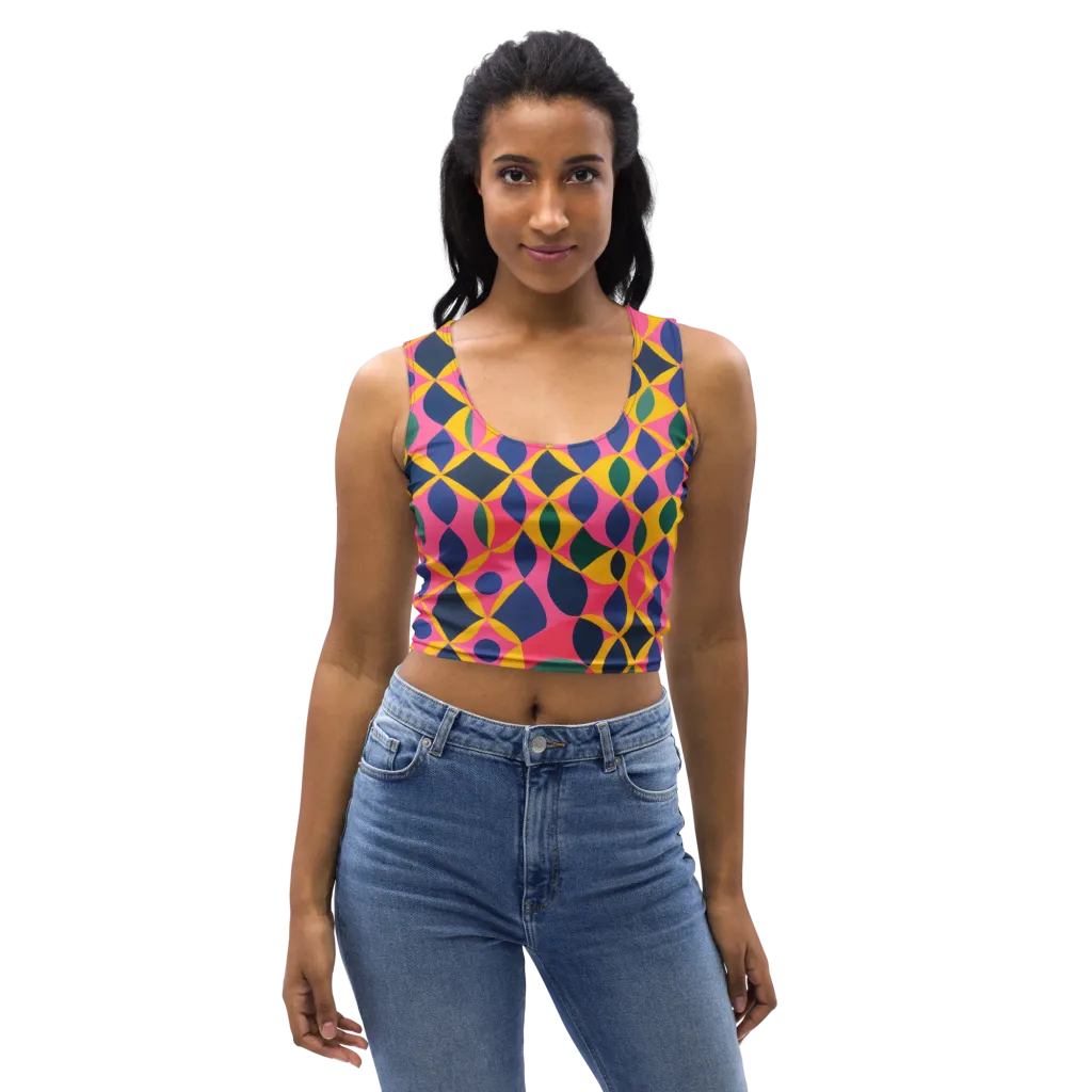 Neon Petal Grid on Crop Top — Front