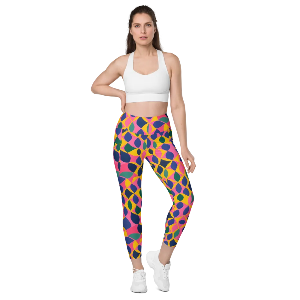 Neon Petal Grid on Leggings with Pockets — Front