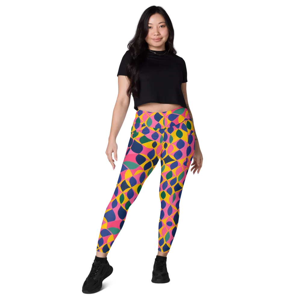 Neon Petal Grid on Leggings with Pockets — Front