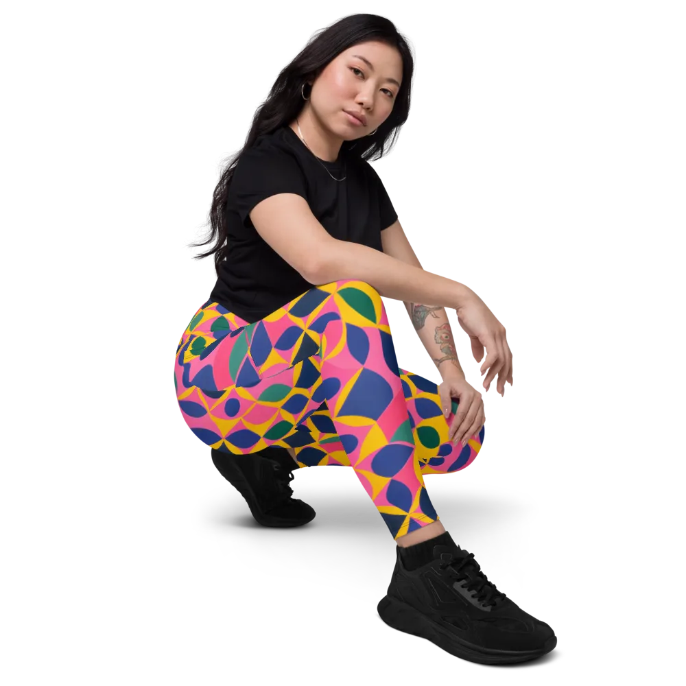 Neon Petal Grid on Leggings with Pockets — Right Front