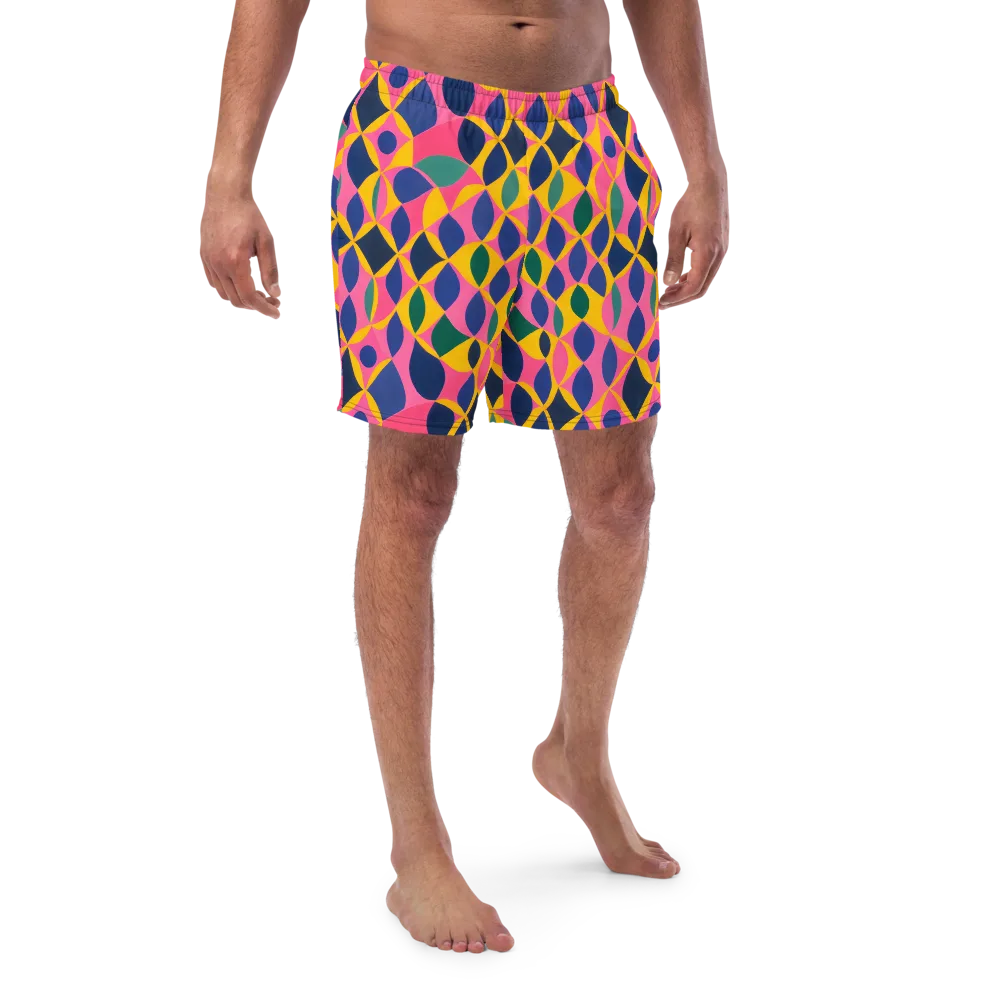 Neon Petal Grid on Swim Trunks — Front