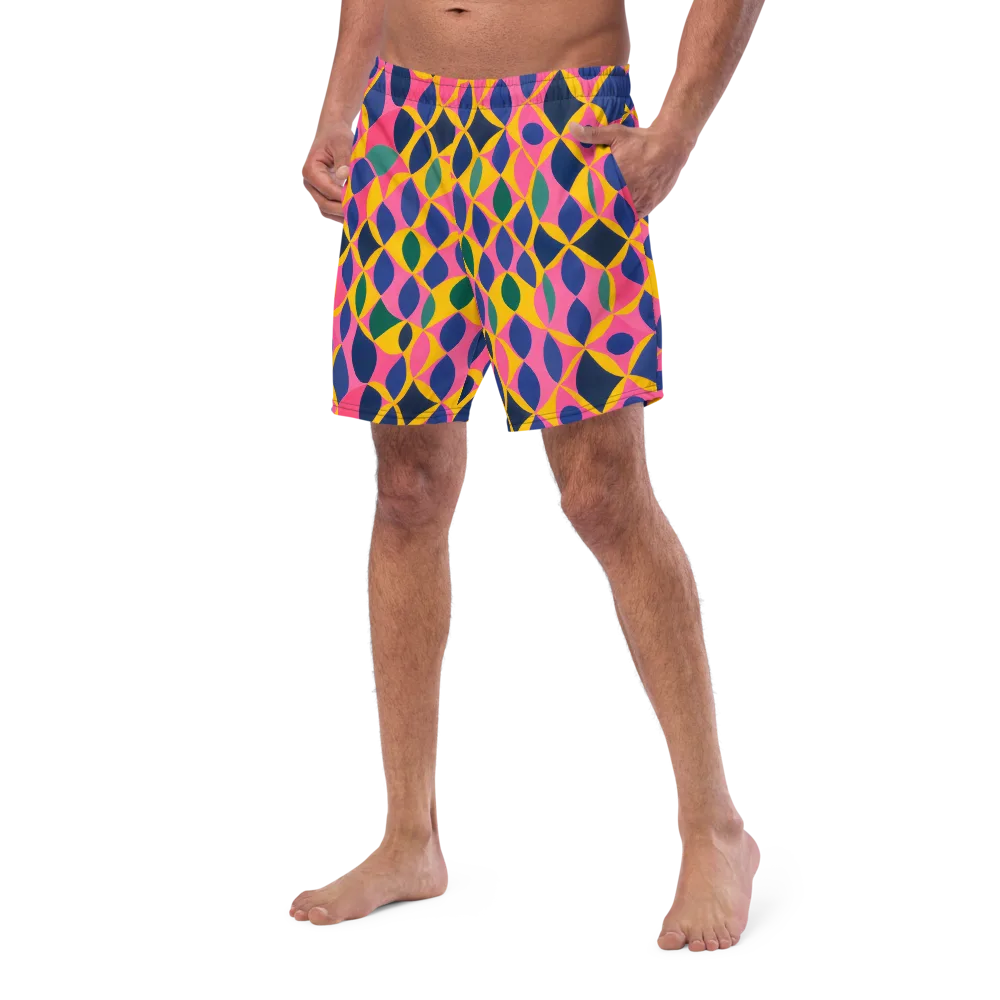 Neon Petal Grid on Swim Trunks — Left Front