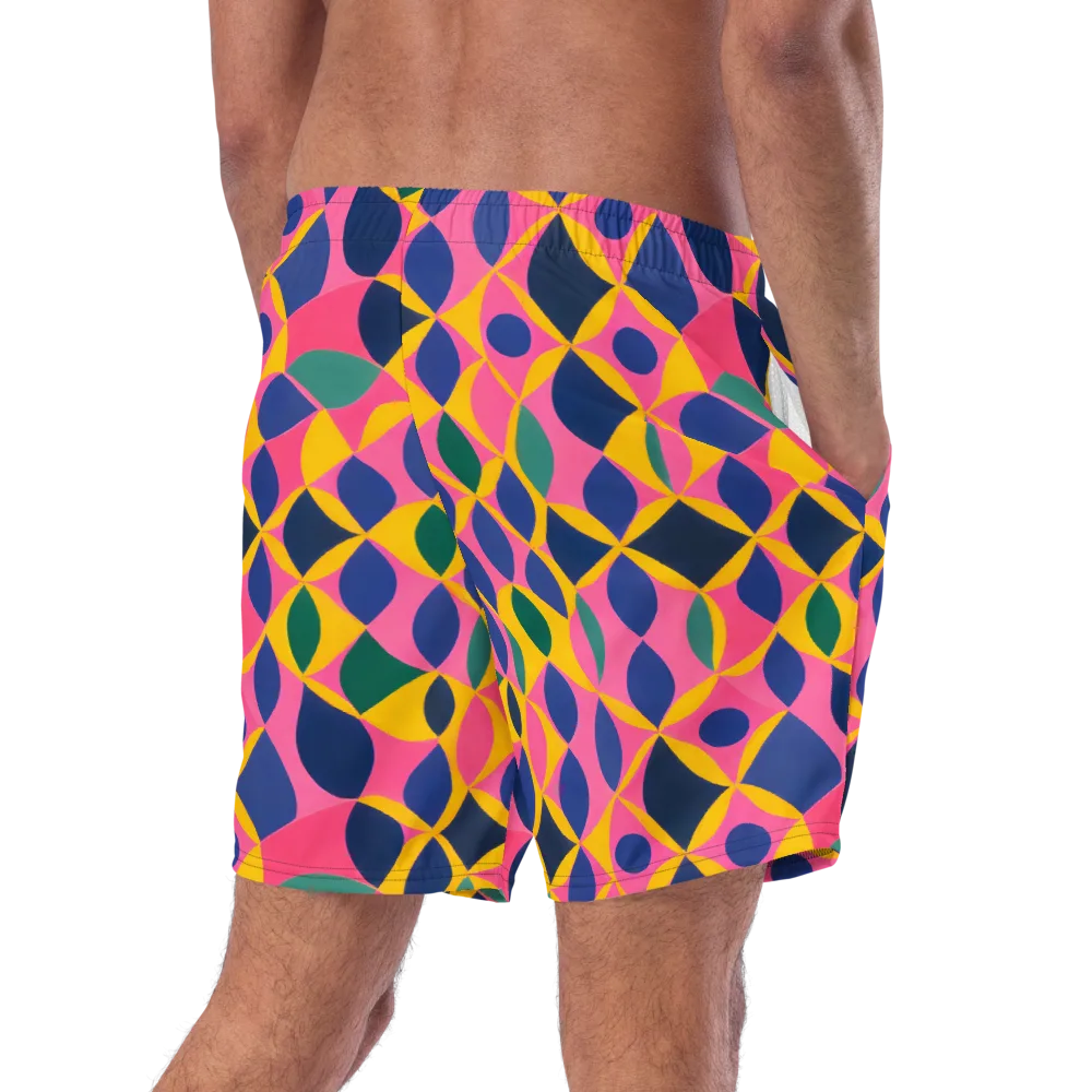 Neon Petal Grid on Swim Trunks — Right Back