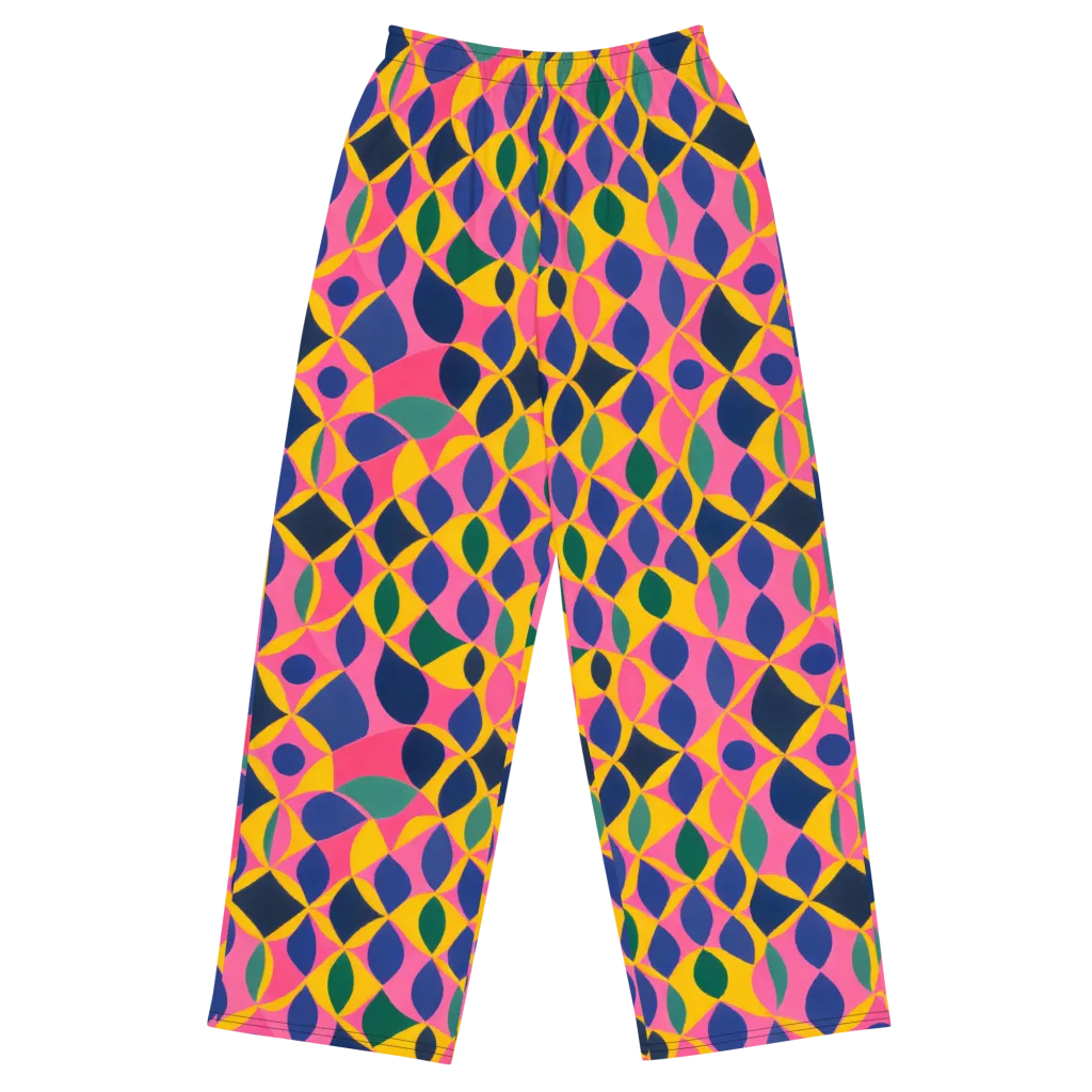 Neon Petal Grid on Wide-Leg Pants — Front