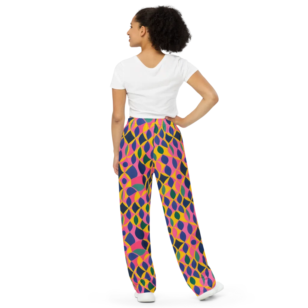 Neon Petal Grid on Wide-Leg Pants — Back