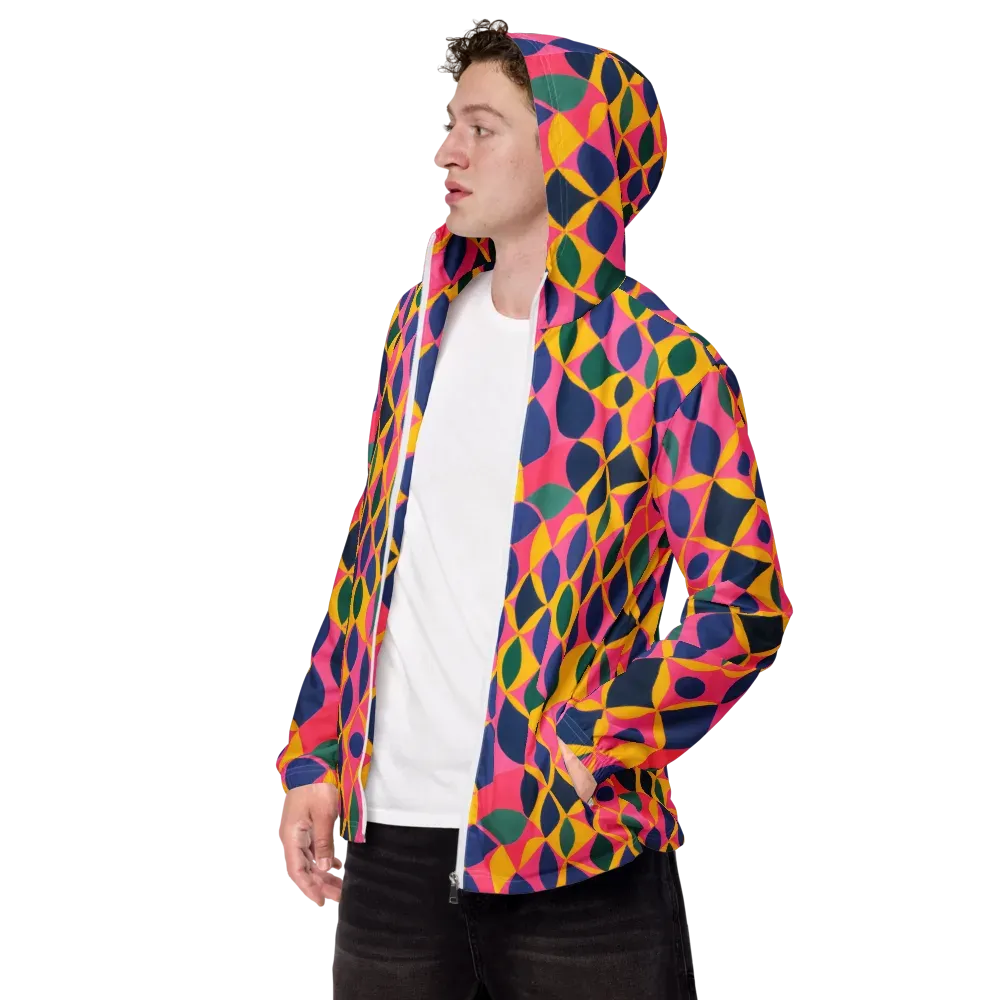 Neon Petal Grid on Men's Windbreaker — Left Front