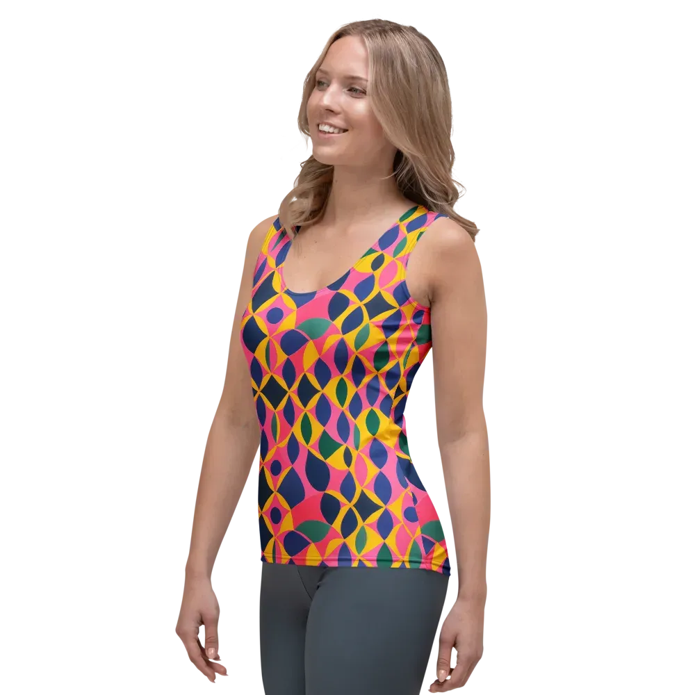 Neon Petal Grid on Women's Tank Top — Left Front