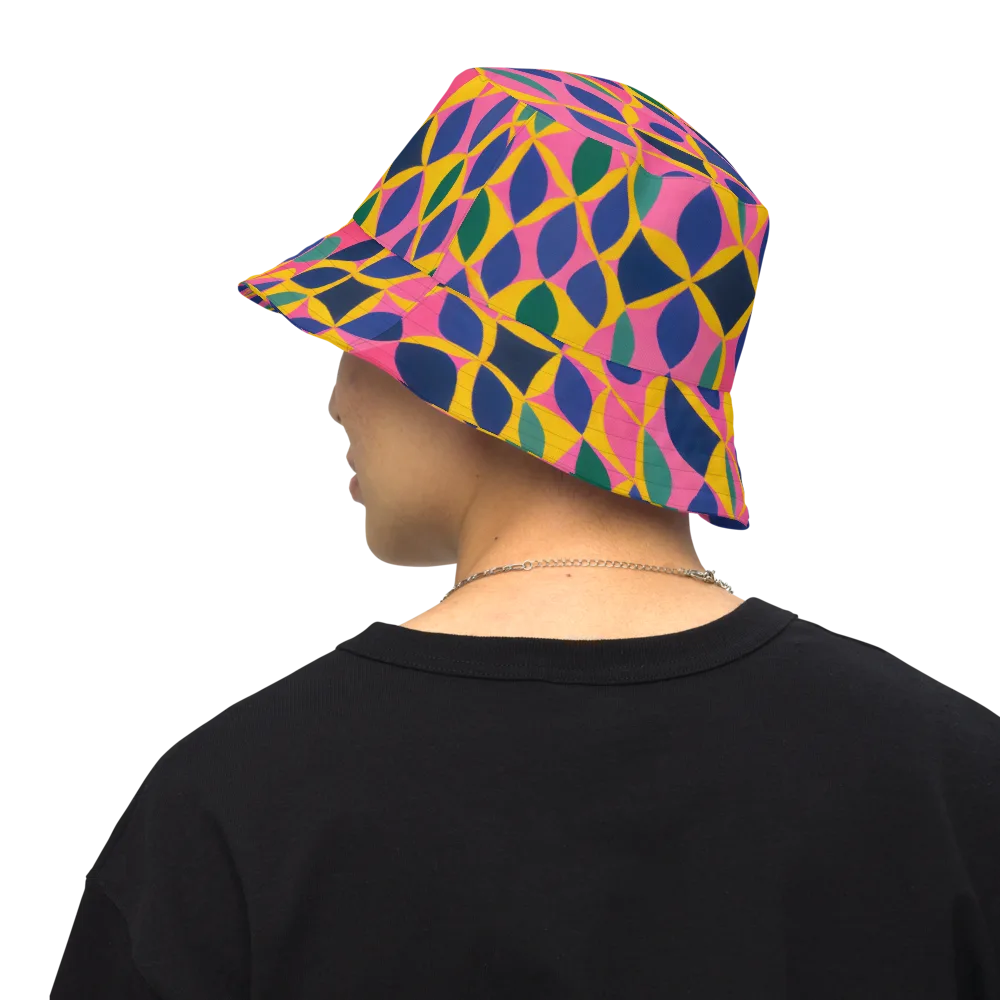 Neon Petal Grid on Reversible Bucket Hat — Back Inside
