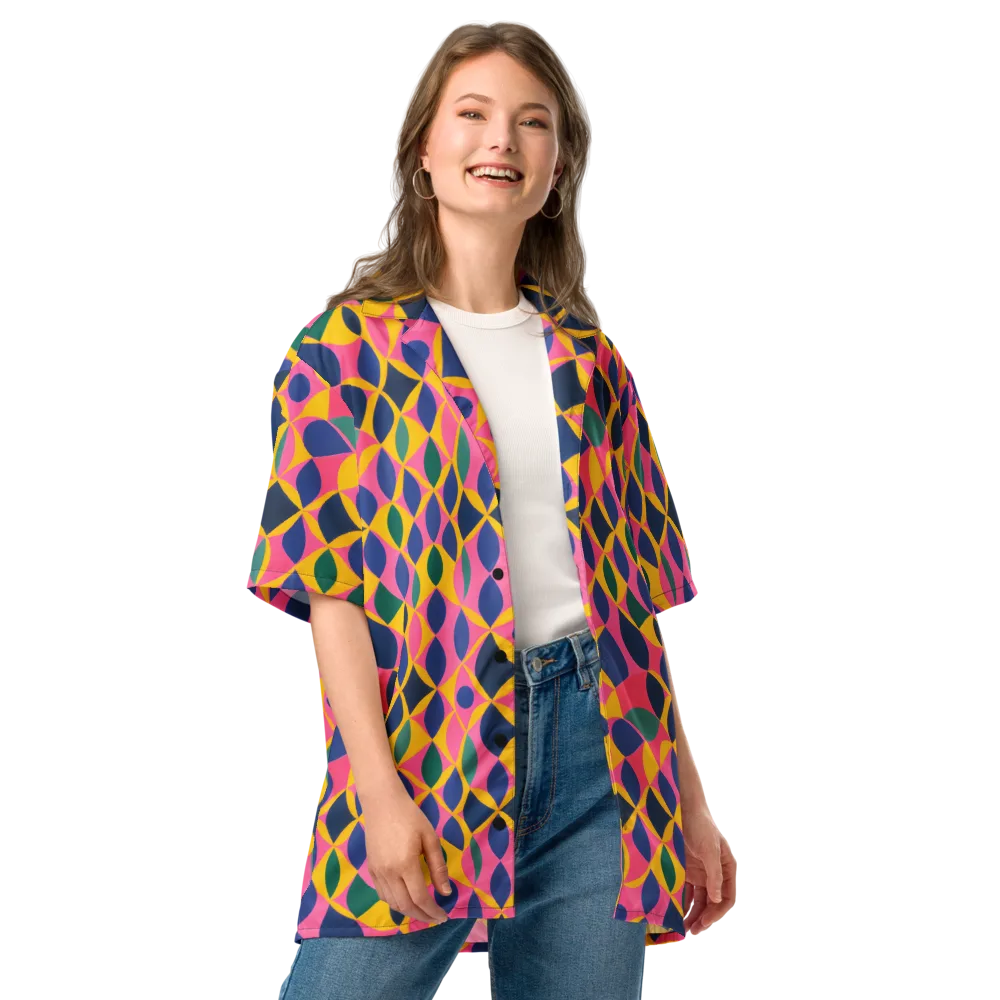 Neon Petal Grid on Button Shirt — Front