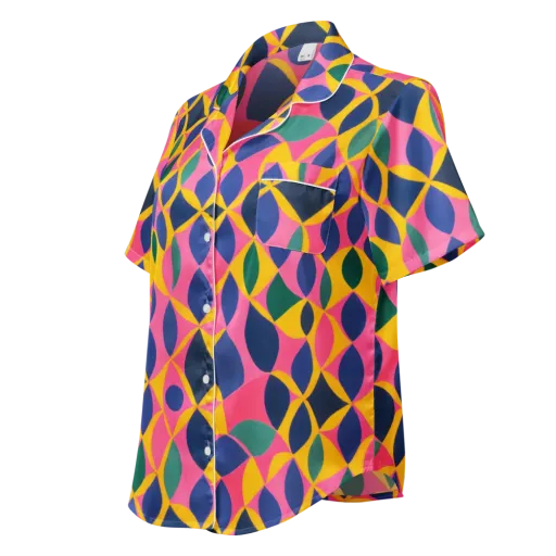 Neon Petal Grid on a Women's Short Sleeve Pajama Top