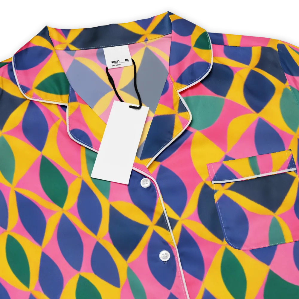 Neon Petal Grid on Women's Short Sleeve Pajama Top — Product details