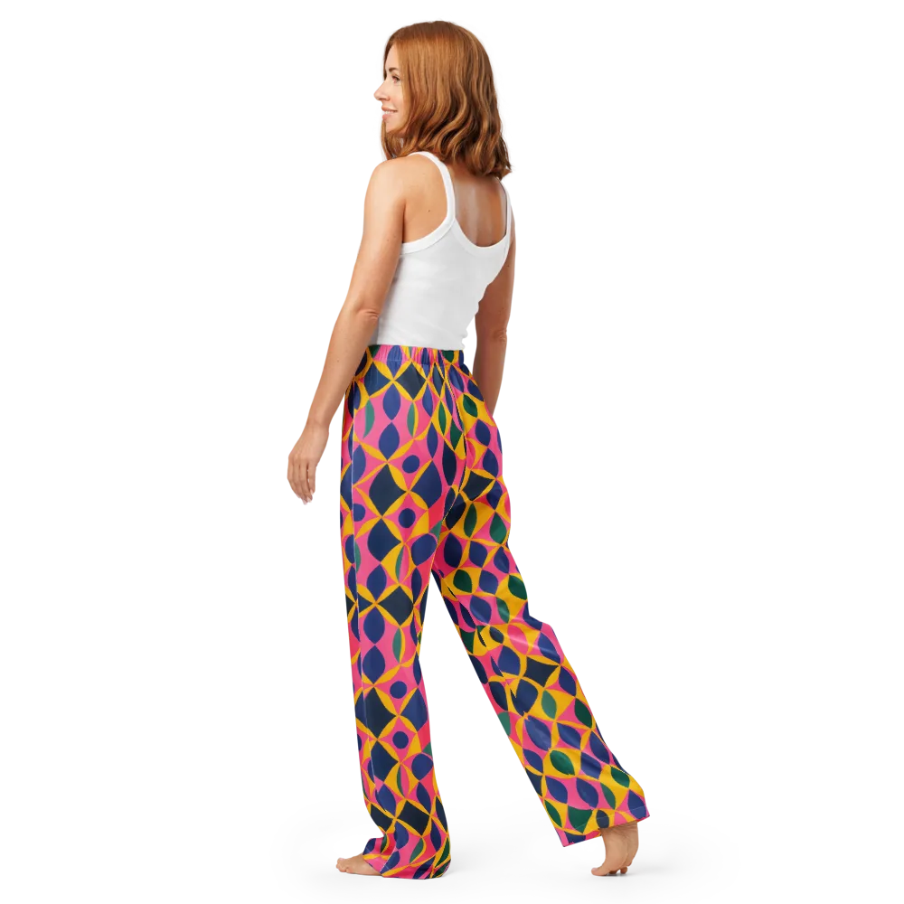 Neon Petal Grid on Women's Pajama Pants — Back