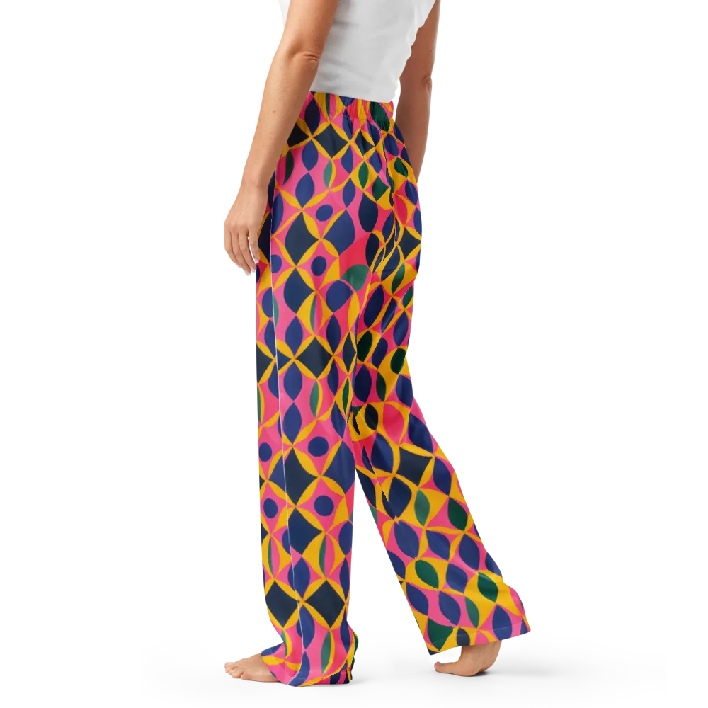 Neon Petal Grid on Women's Pajama Pants — Left