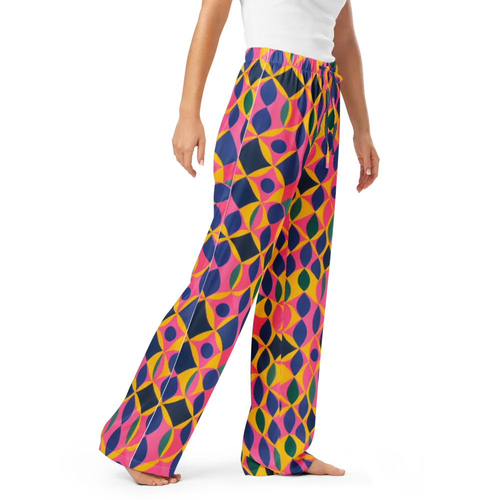 Neon Petal Grid on Women's Pajama Pants — Right Front