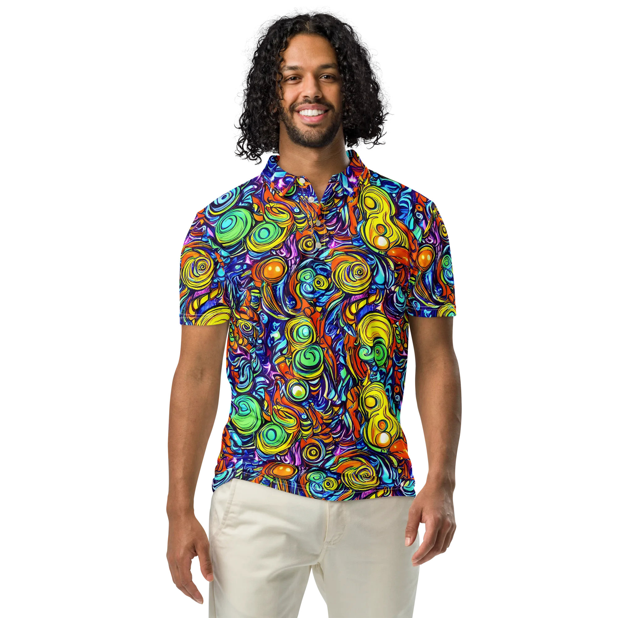 Orbiting Brilliance on Men's Slim Fit Polo Shirt — Front