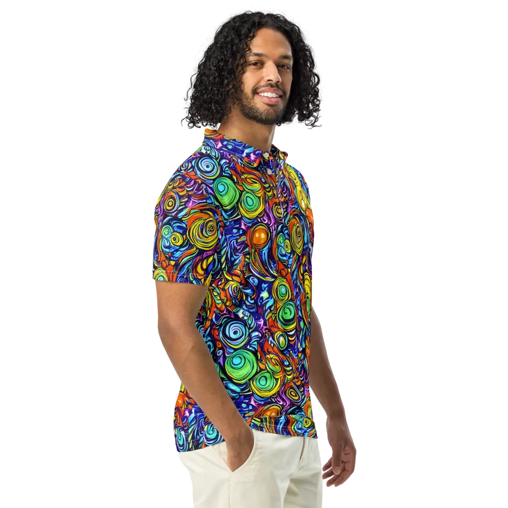 Orbiting Brilliance on Men's Slim Fit Polo Shirt — Right Front