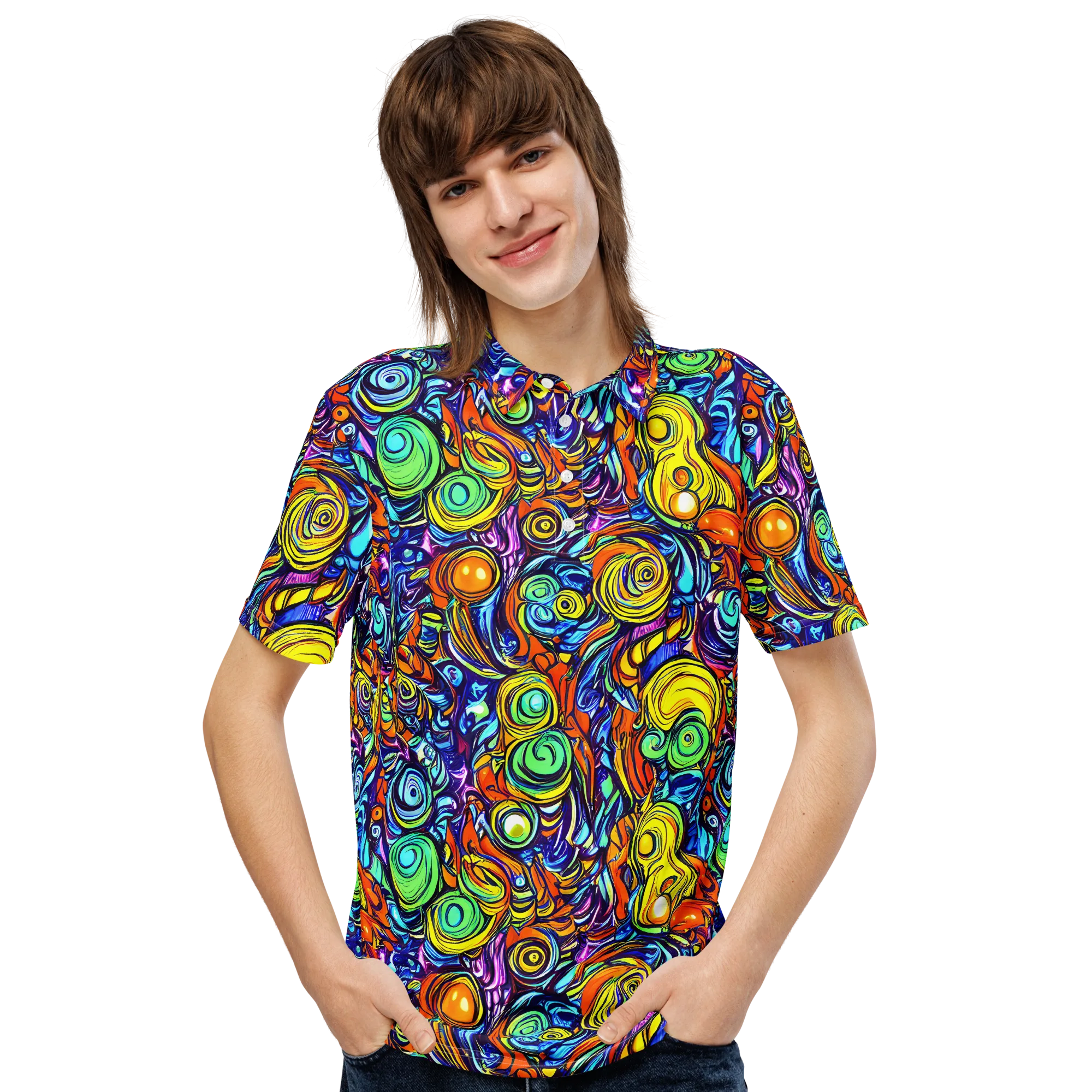 Orbiting Brilliance on Men's Slim Fit Polo Shirt — Front