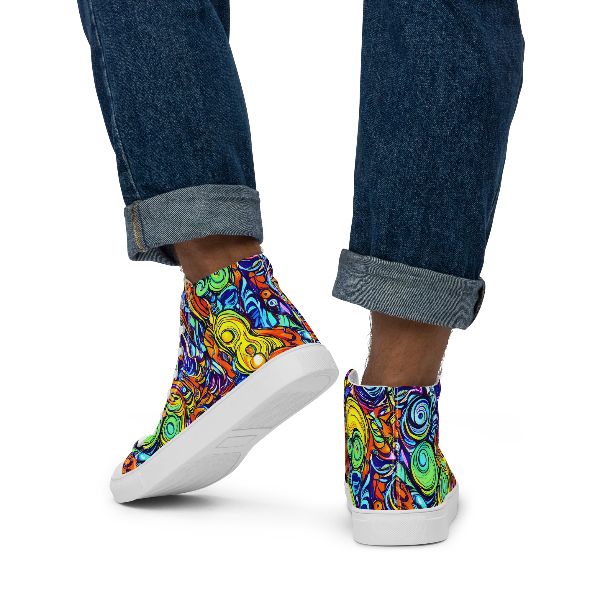 Orbiting Brilliance on Men's High Top Canvas Shoes — Back