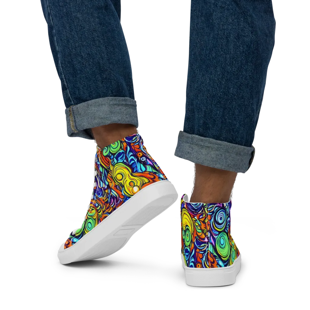 Orbiting Brilliance on Men's High Top Canvas Shoes — Back