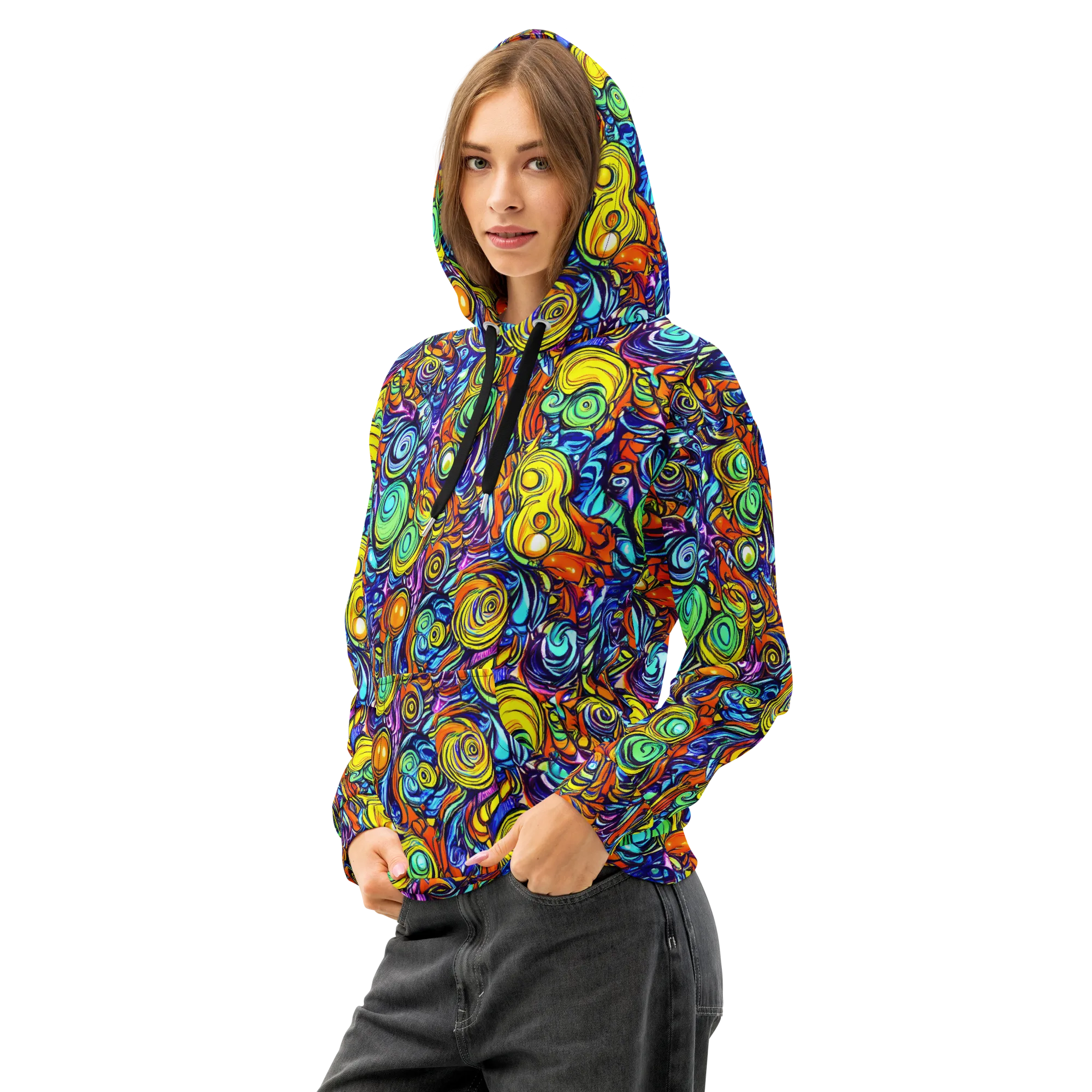 Orbiting Brilliance on Cotton Hoodie — Left Front