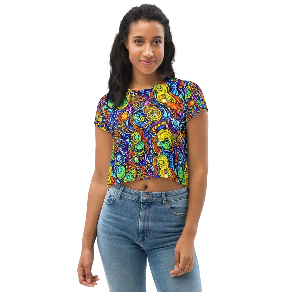 Orbiting Brilliance on Crop Tee — Front