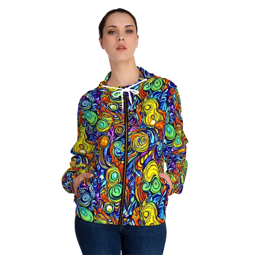 Orbiting Brilliance on Women's Full-Zip Hoodie — Front On Person