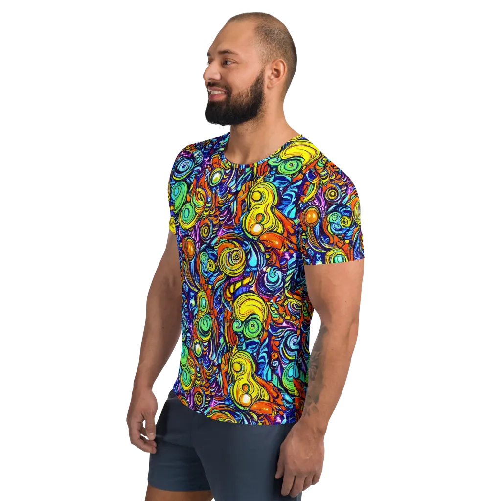 Orbiting Brilliance on Men's Athletic T-Shirt — Left