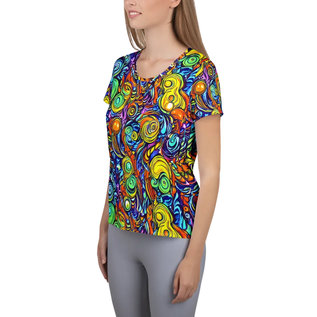 Orbiting Brilliance on Women's Athletic T-Shirt — Left
