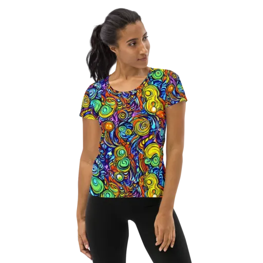 Orbiting Brilliance on a Women's Athletic T-Shirt