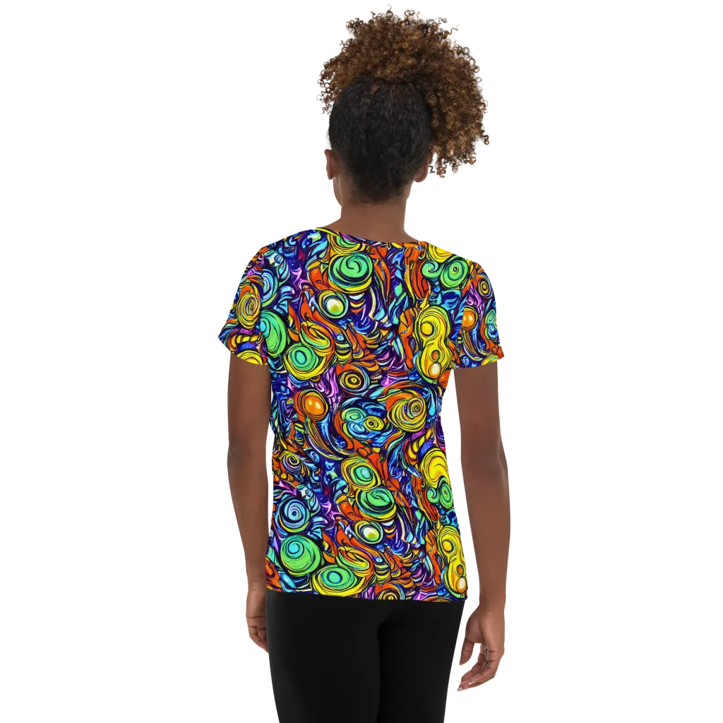Orbiting Brilliance on Women's Athletic T-Shirt — Back
