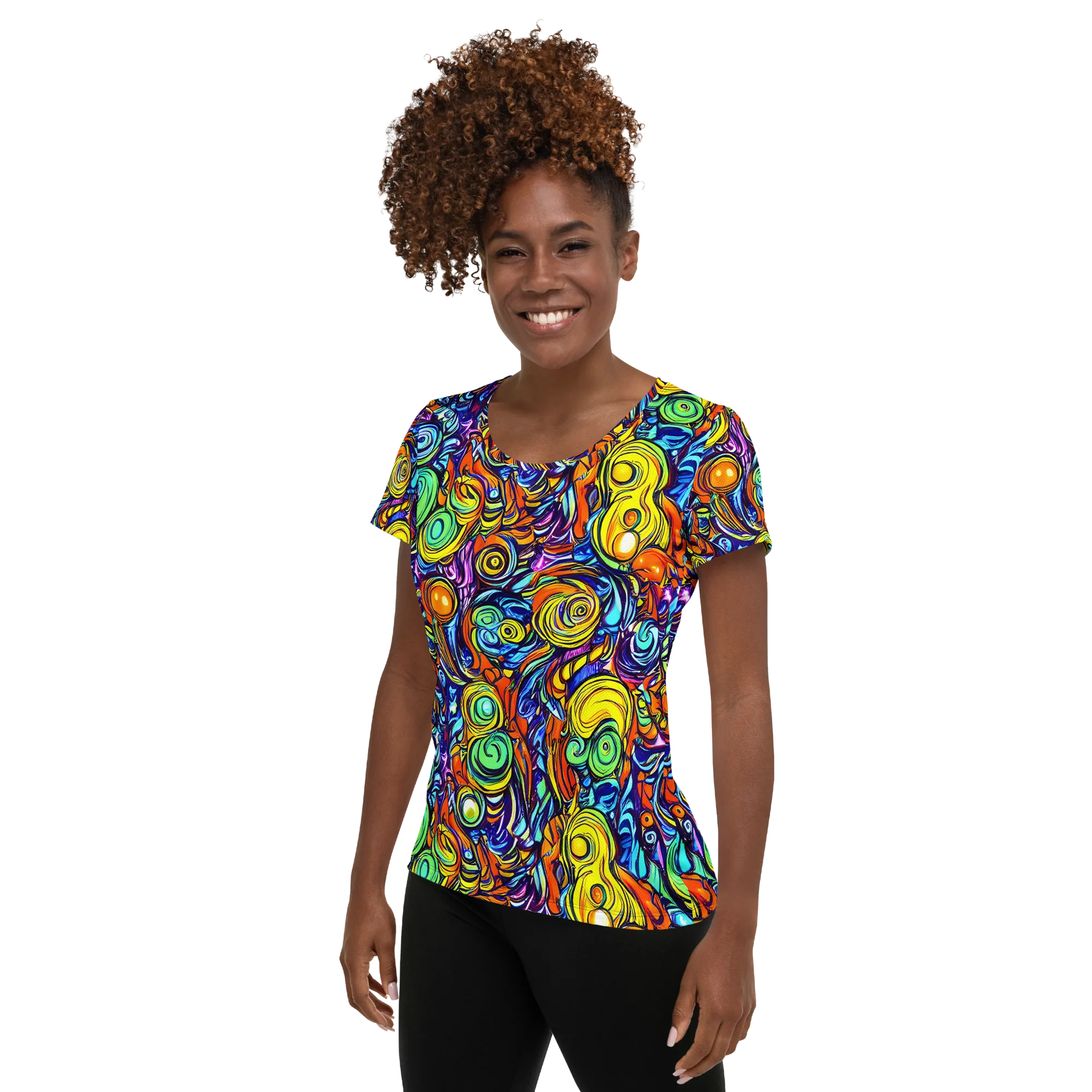 Orbiting Brilliance on Women's Athletic T-Shirt — Left