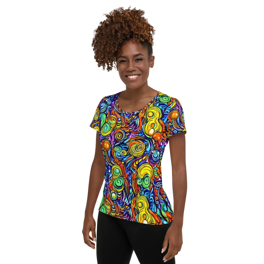 Orbiting Brilliance on Women's Athletic T-Shirt — Left