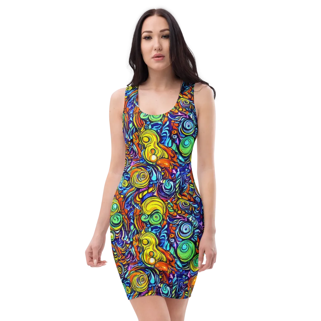 Orbiting Brilliance on Bodycon Dress — Front