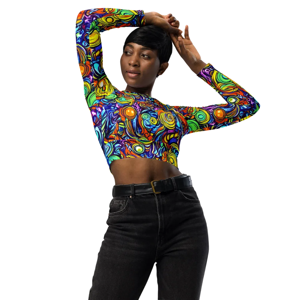 Orbiting Brilliance on Long Sleeve Crop Top — Front