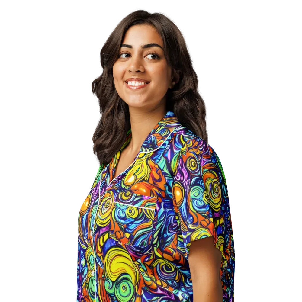 Orbiting Brilliance on Women's Short Sleeve Pajama Top — Left Front