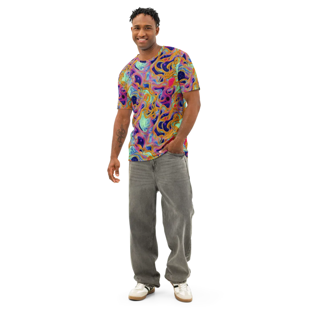Starlit Marbling on Men's Cotton Crew Neck T-Shirt — Front