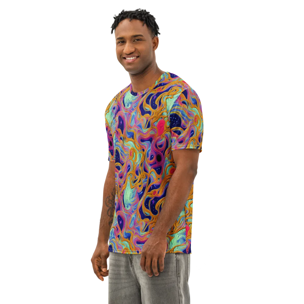 Starlit Marbling on Men's Cotton Crew Neck T-Shirt — Left Front