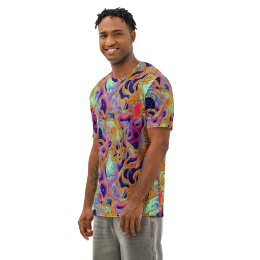 Starlit Marbling on a Men's Cotton Crew Neck T-Shirt