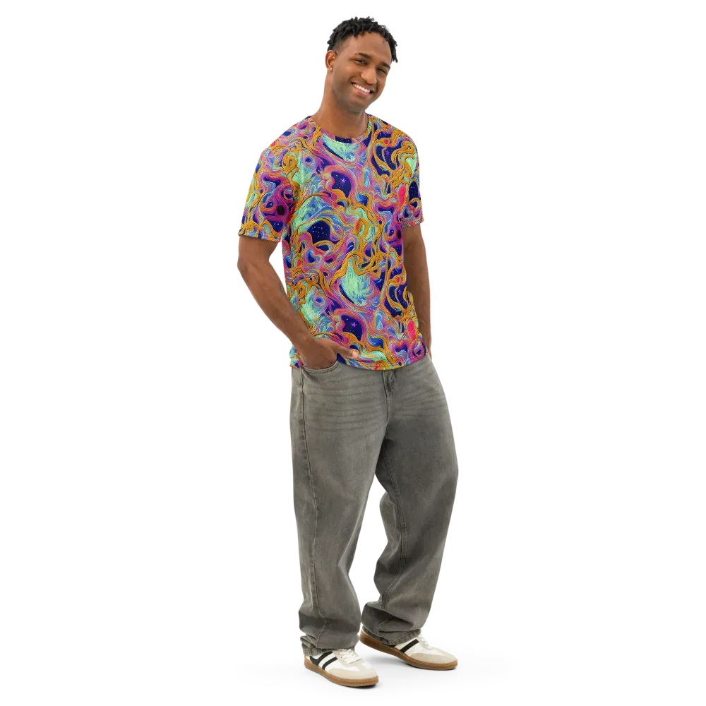 Starlit Marbling on Men's Cotton Crew Neck T-Shirt — Right Front