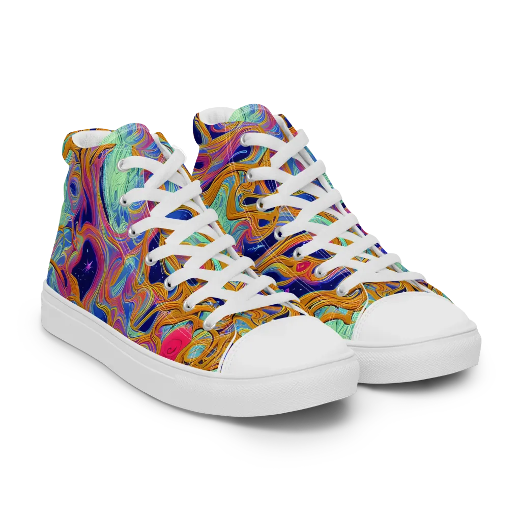 Starlit Marbling on Men's High Top Canvas Shoes — Right Front