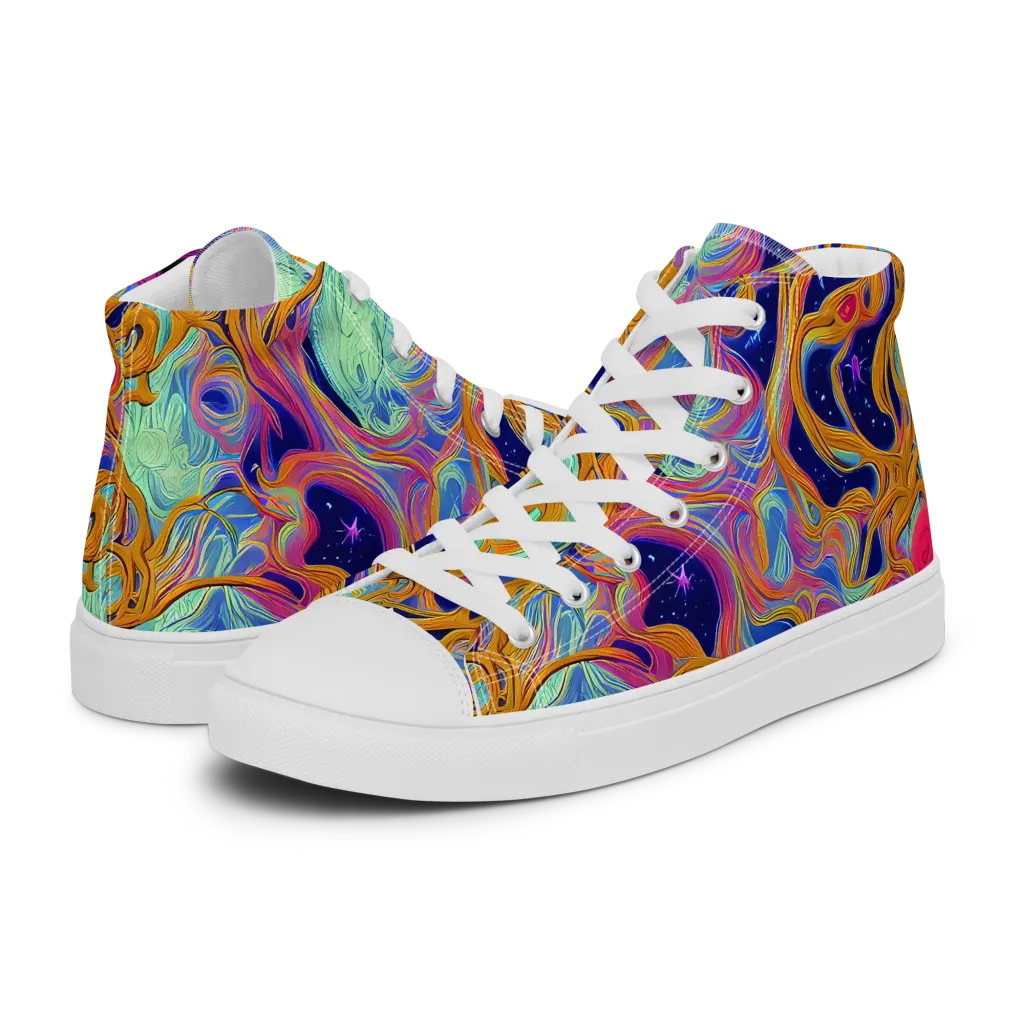Starlit Marbling on Men's High Top Canvas Shoes — Left